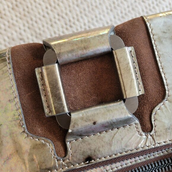 Jimmy Choo Clutch Wristlet Bag Foldover Metallic 11 X 6 Distressed Logo … - Picture 12 of 15